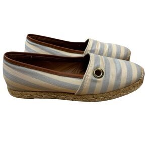 Hunter Adler Blue and White Striped Slip On Espadrilles Flats Womens Size 7
